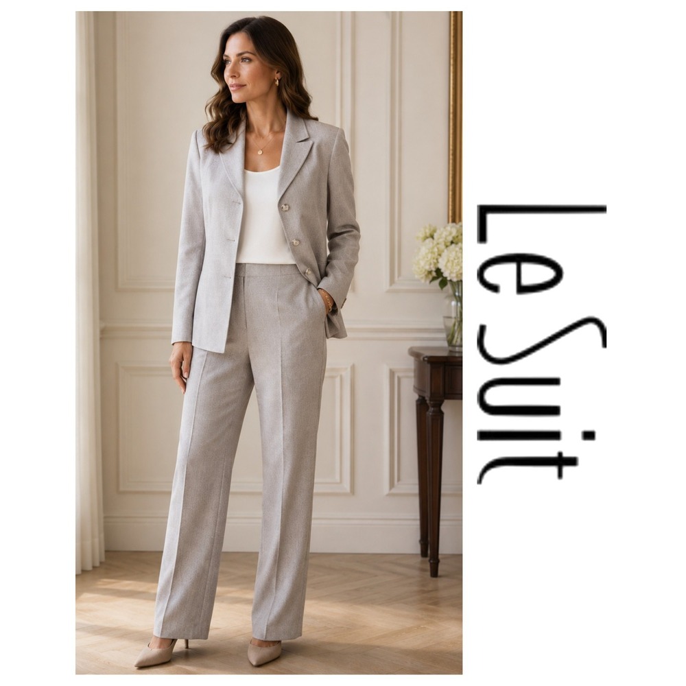 LE SUIT Beige 2 PC Pant Suit Career Capsule Quiet Luxury Size 14 NWT $200